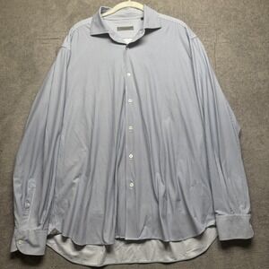 Corneliani Men's Blue White Stripe Dress Shirt 17.5 Luxury Italian‎ Old Money